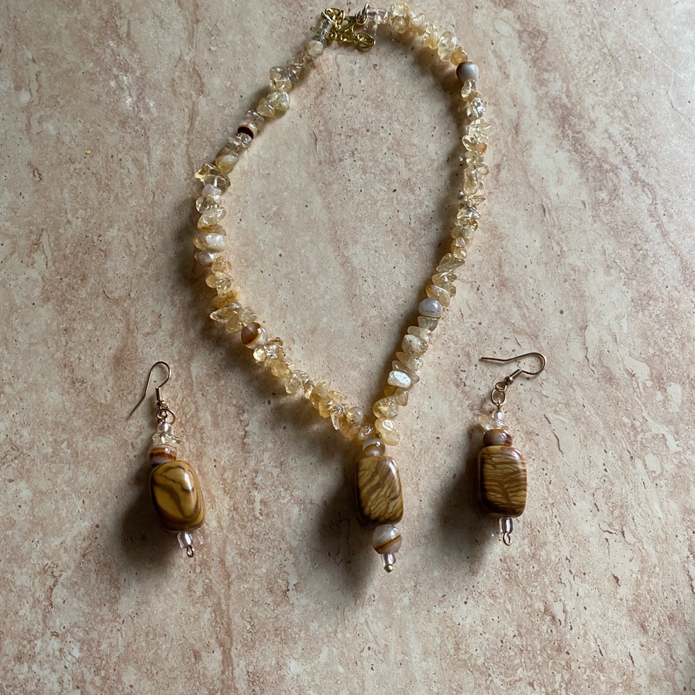 Beautiful Gemstone, necklace and matching earrings. Handcrafted